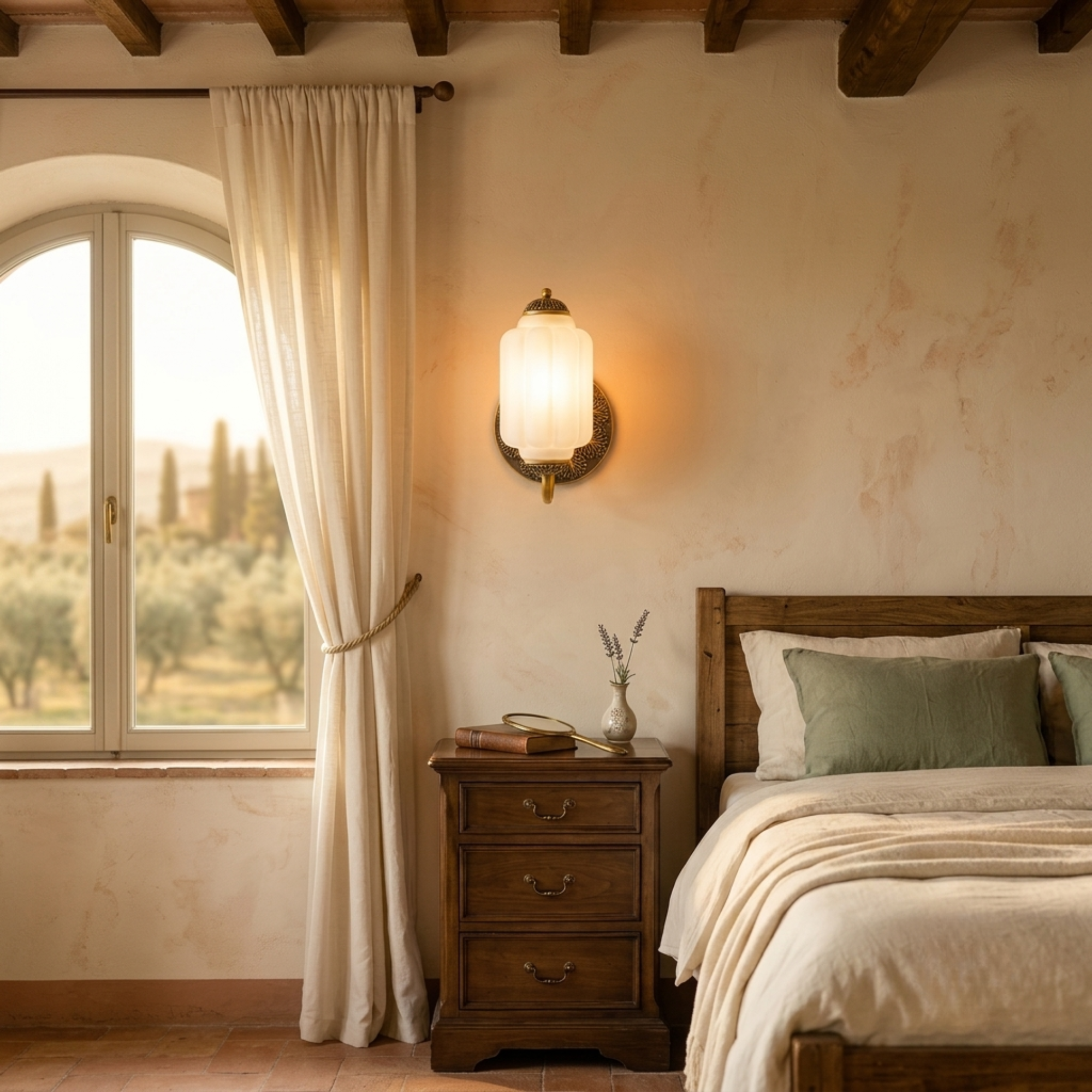 Vintage Brass Milk Glass Wall Sconce — Casa Toscana Bedside & Hallway Bedroom Fixture