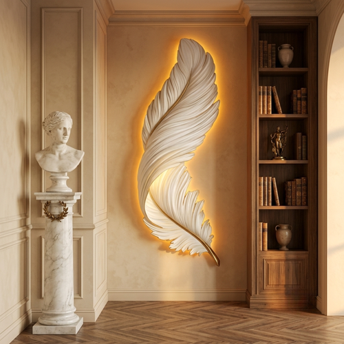 Art Deco Feather LED Wall Sconce — Casa Vellum Luxury Modern Statement Light for Living Room & Bedroom