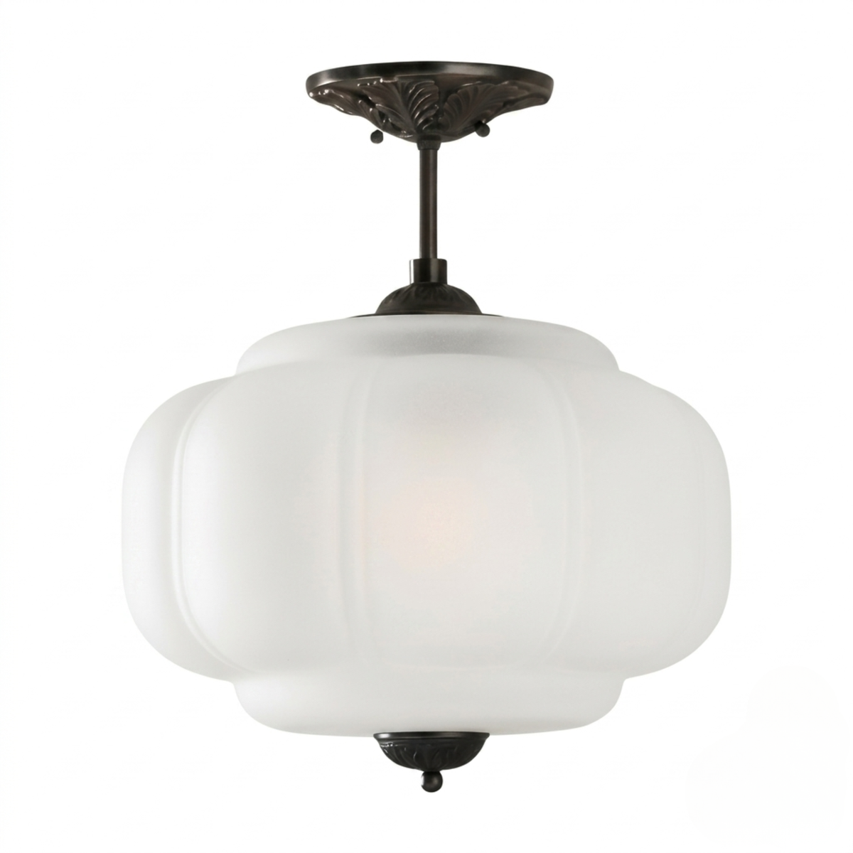 Vintage Scalloped Milk Glass Semi-Flush Ceiling Light — Casa Toscana Brass Bedroom & Hallway Fixture