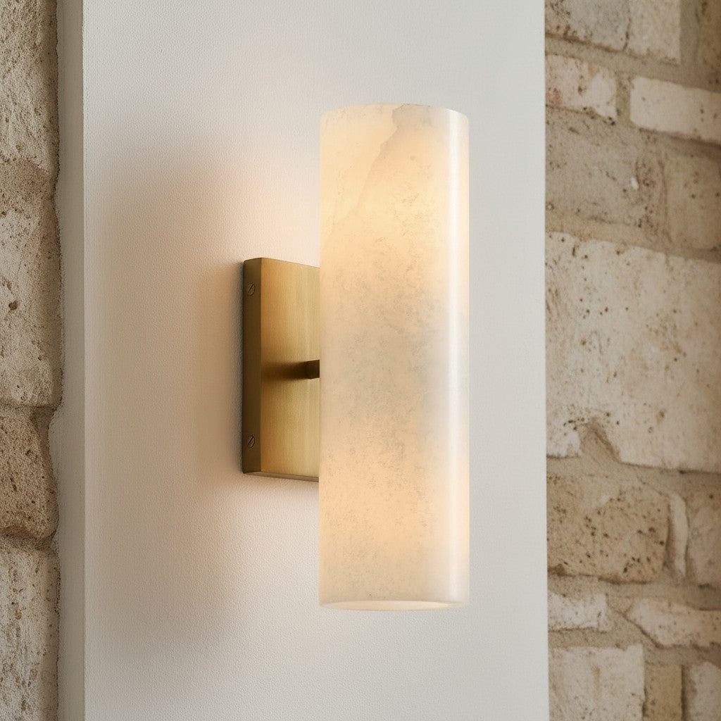 Alabaster Tube Wall Sconce, Single Cylinder, Glass or Stone