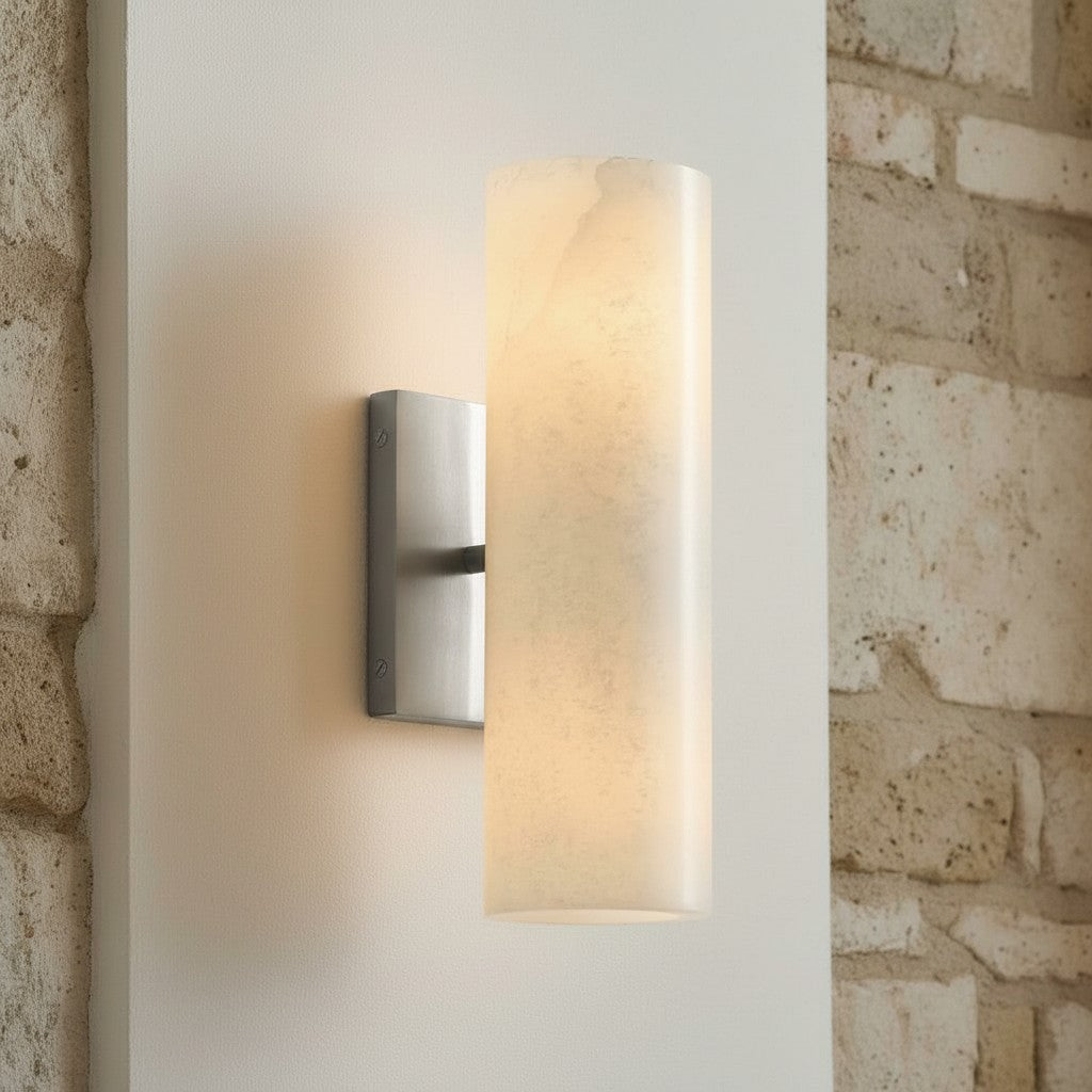 Alabaster Tube Wall Sconce, Single Cylinder, Glass or Stone