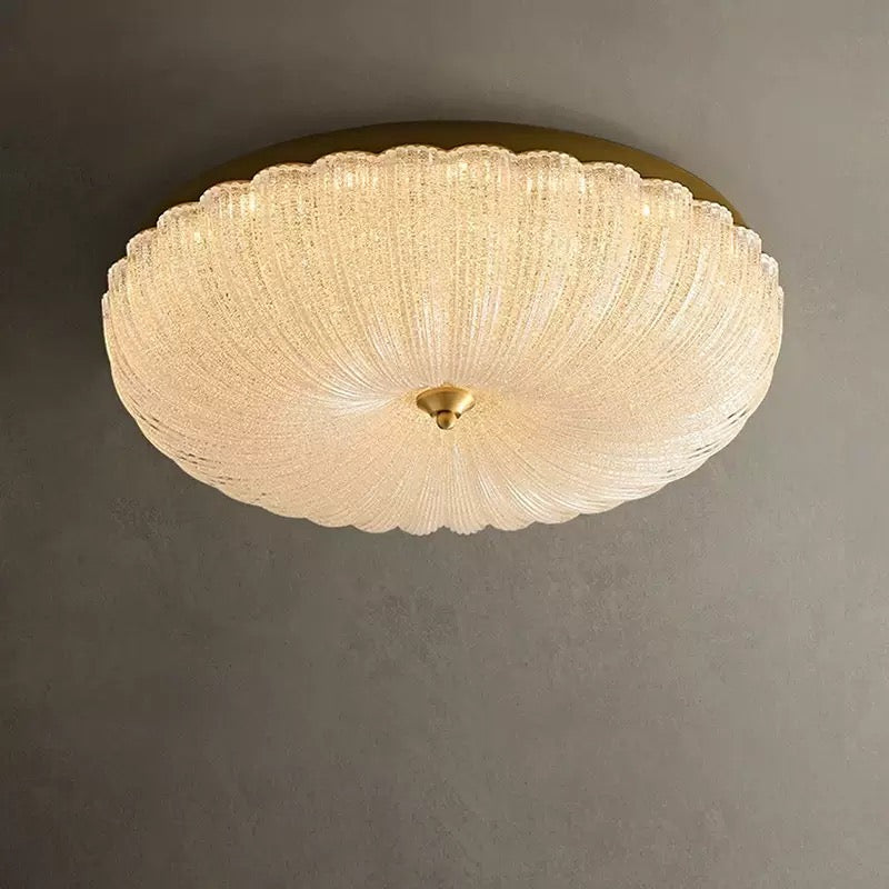 Flower Glass Flush Mount Ceiling Light, Vintage Brass