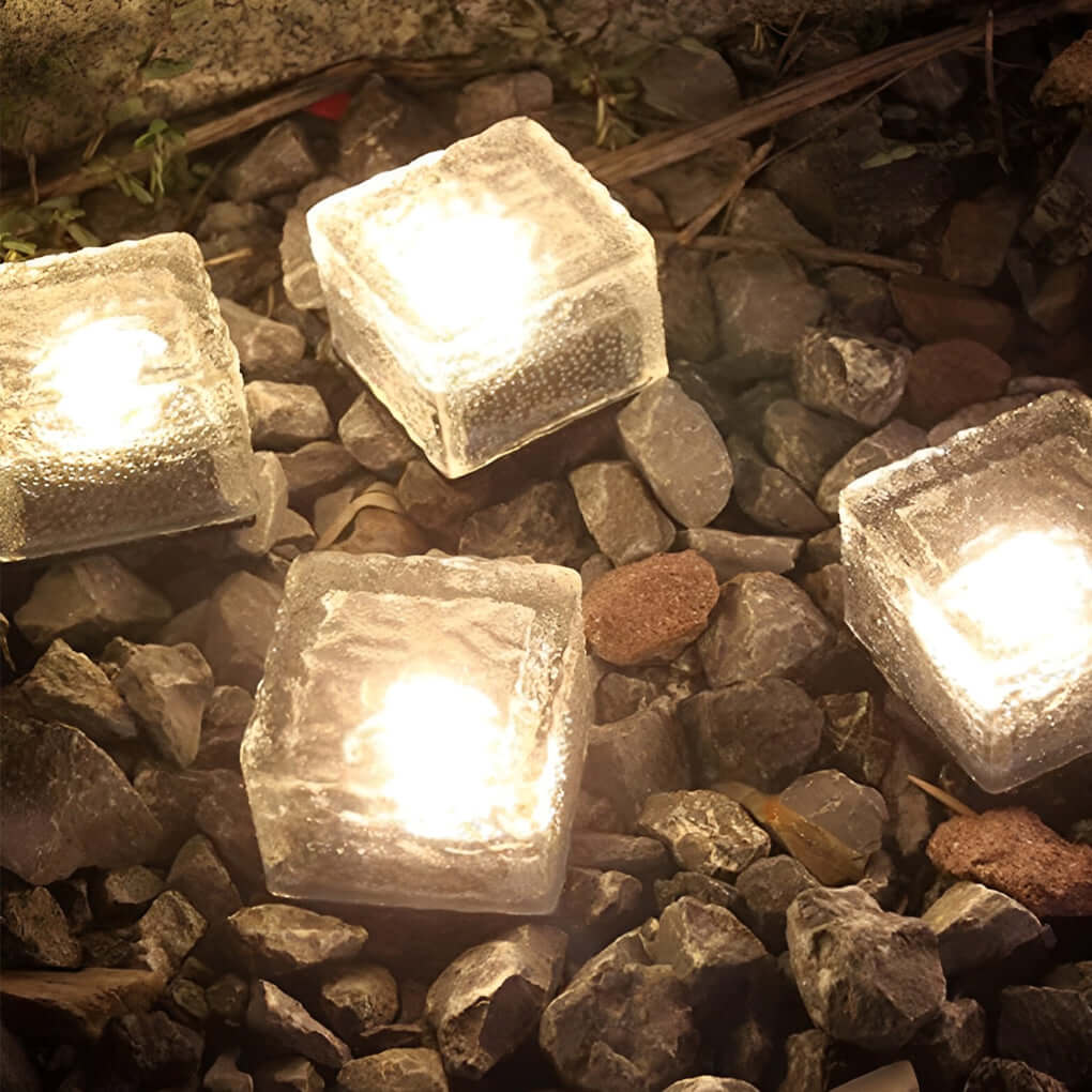 Solar Ice Cube Step Lights, Crystal Garden Path Deck Lamp