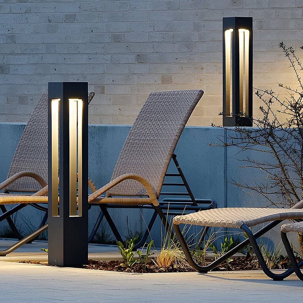 Black LED Bollard Light, Modern Garden Path Post Light