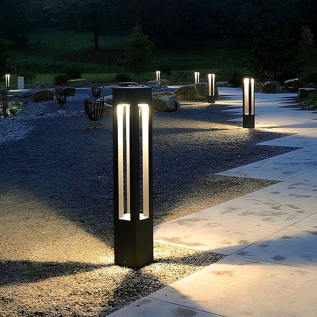 Black LED Bollard Light, Modern Garden Path Post Light