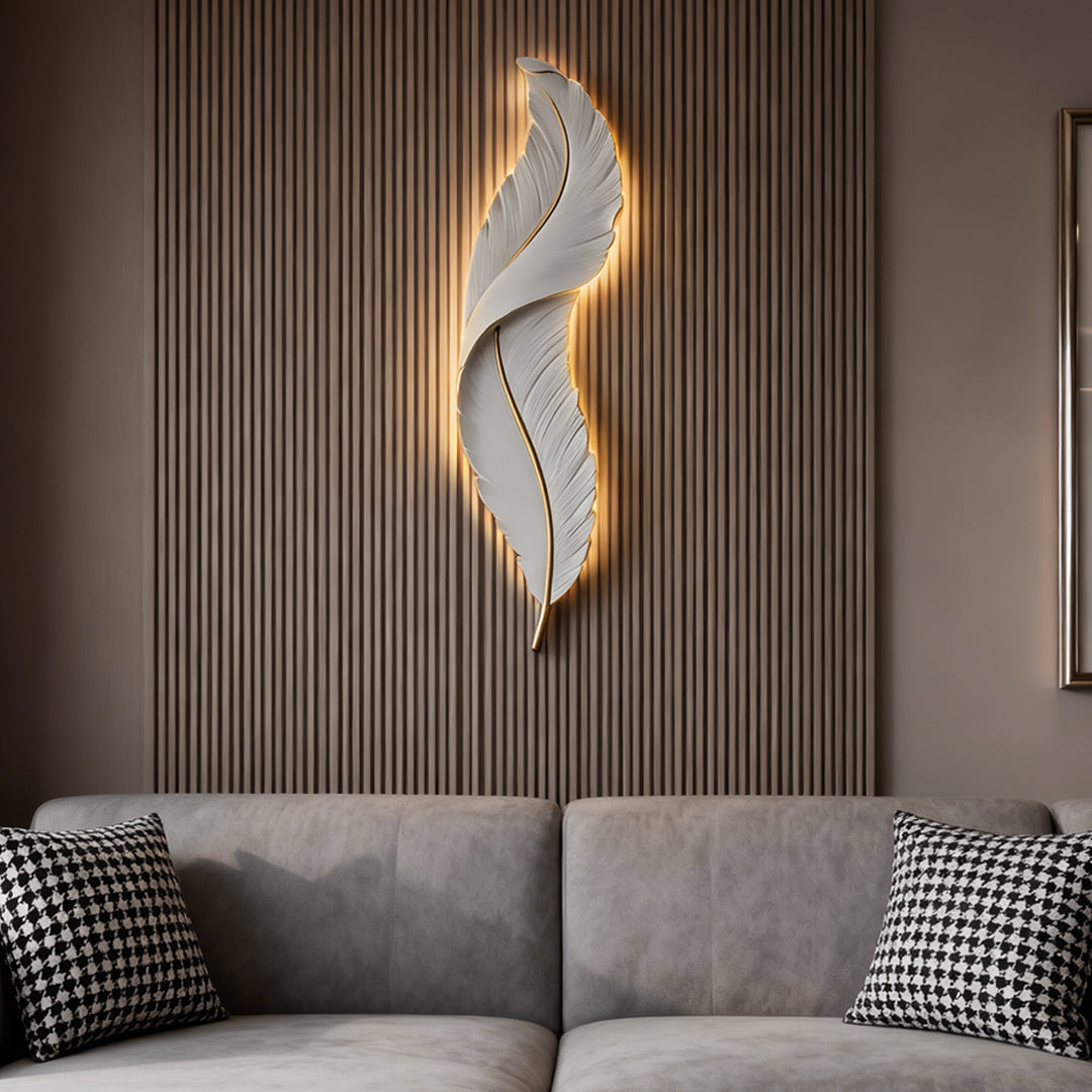 Feather Wall Light, Resin LED Wall Art Sconce