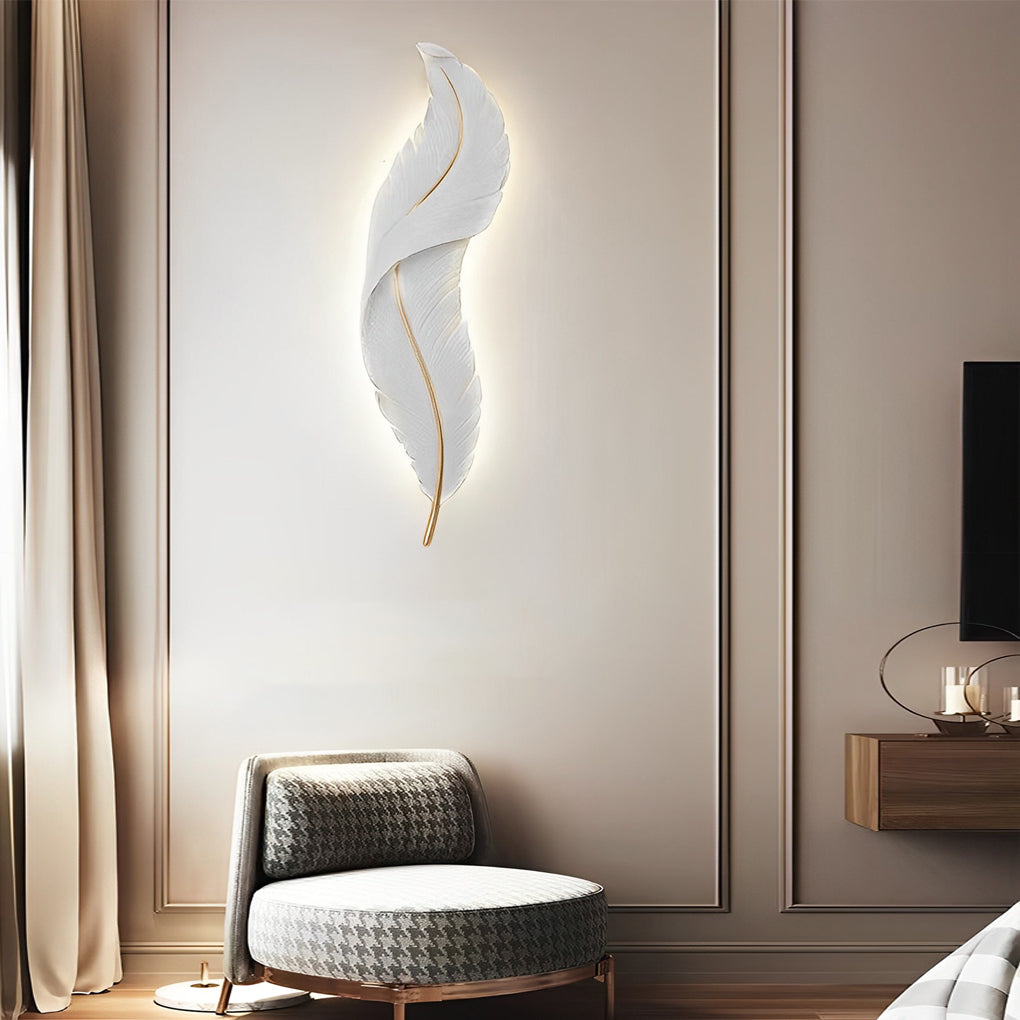 Feather Wall Light, Resin LED Wall Art Sconce