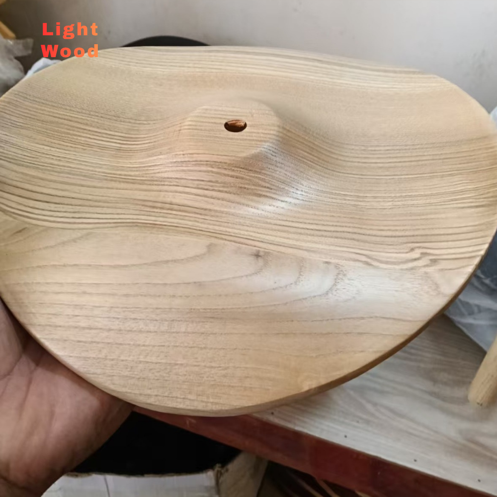 Wood petal cascade LED chandelier - natural wood grain detail