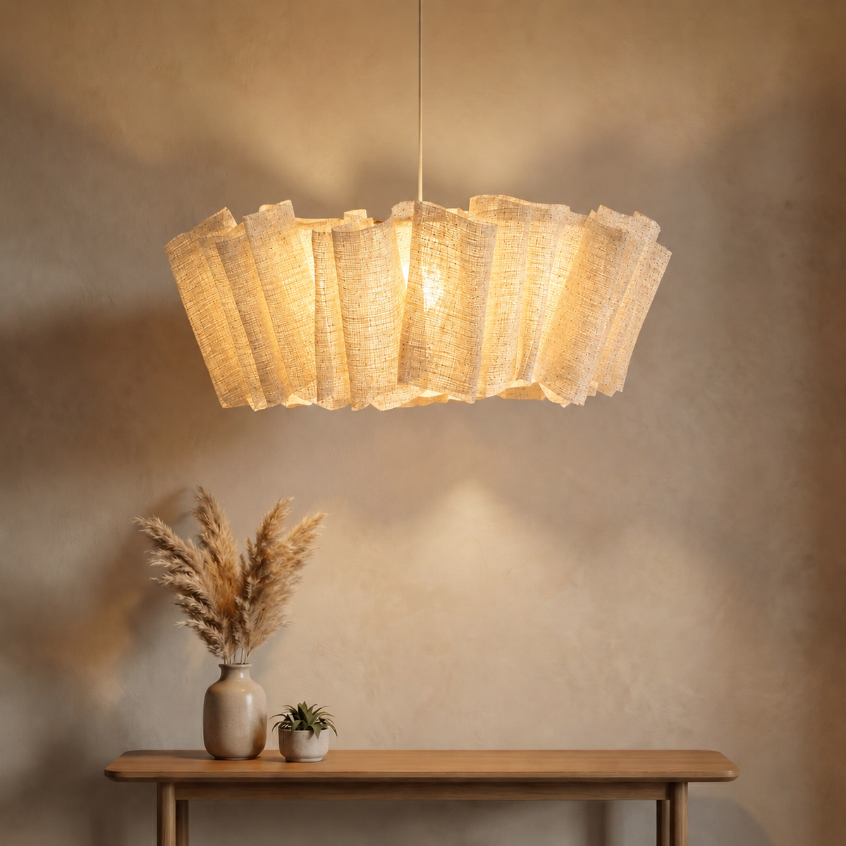 Woven Abaca Pendant Light, Natural Fiber Wicker Chandelier